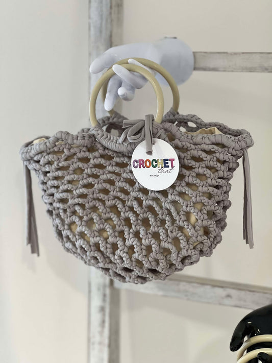 Netted Market Style Bag w Fabric insert Bag Stone