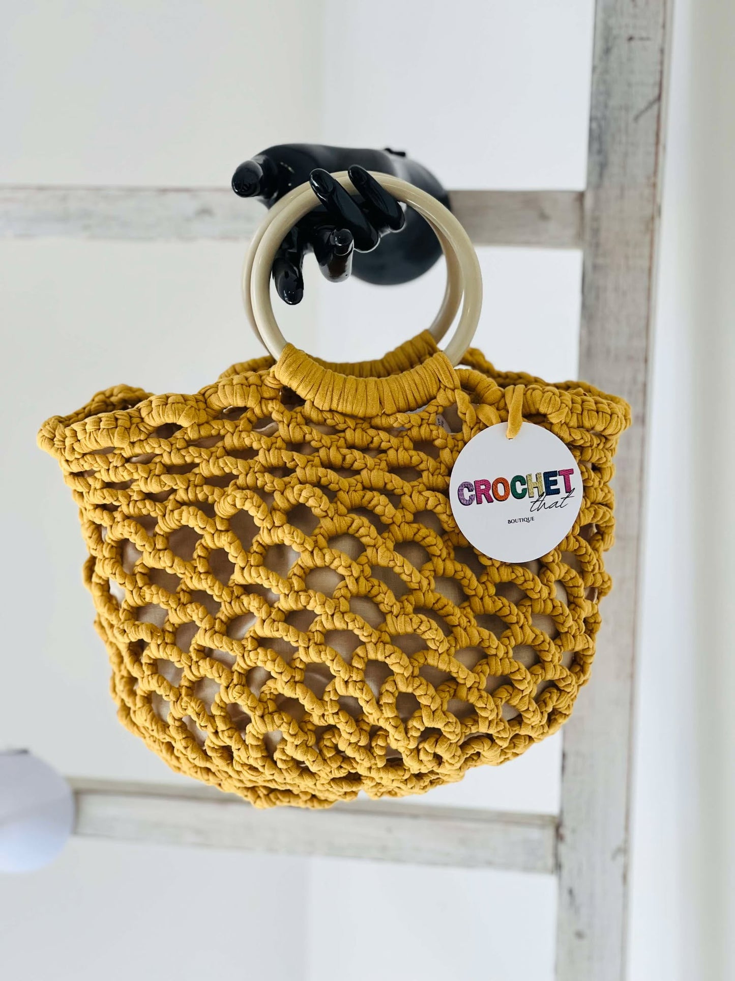 Netted Market Style Bag w Fabric insert Bag Mustard