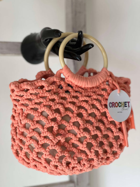 Netted Market Style Bag w Fabric insert bag. Apricot