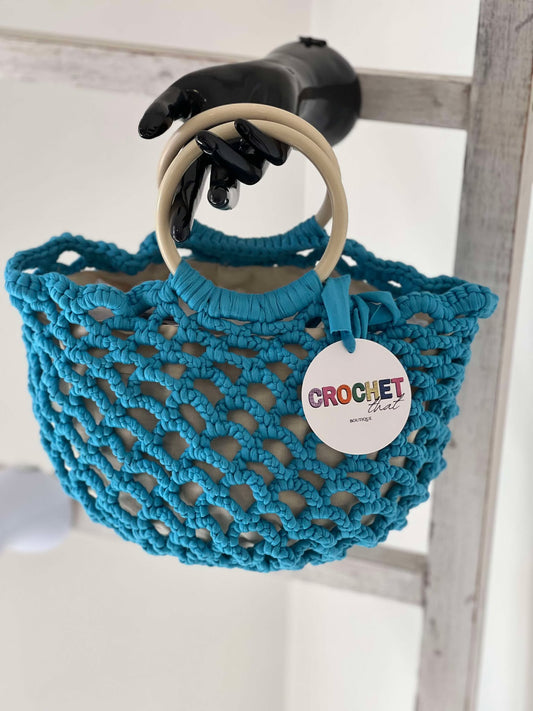 Netted Market Style Bag w Fabric insert bag Aqua