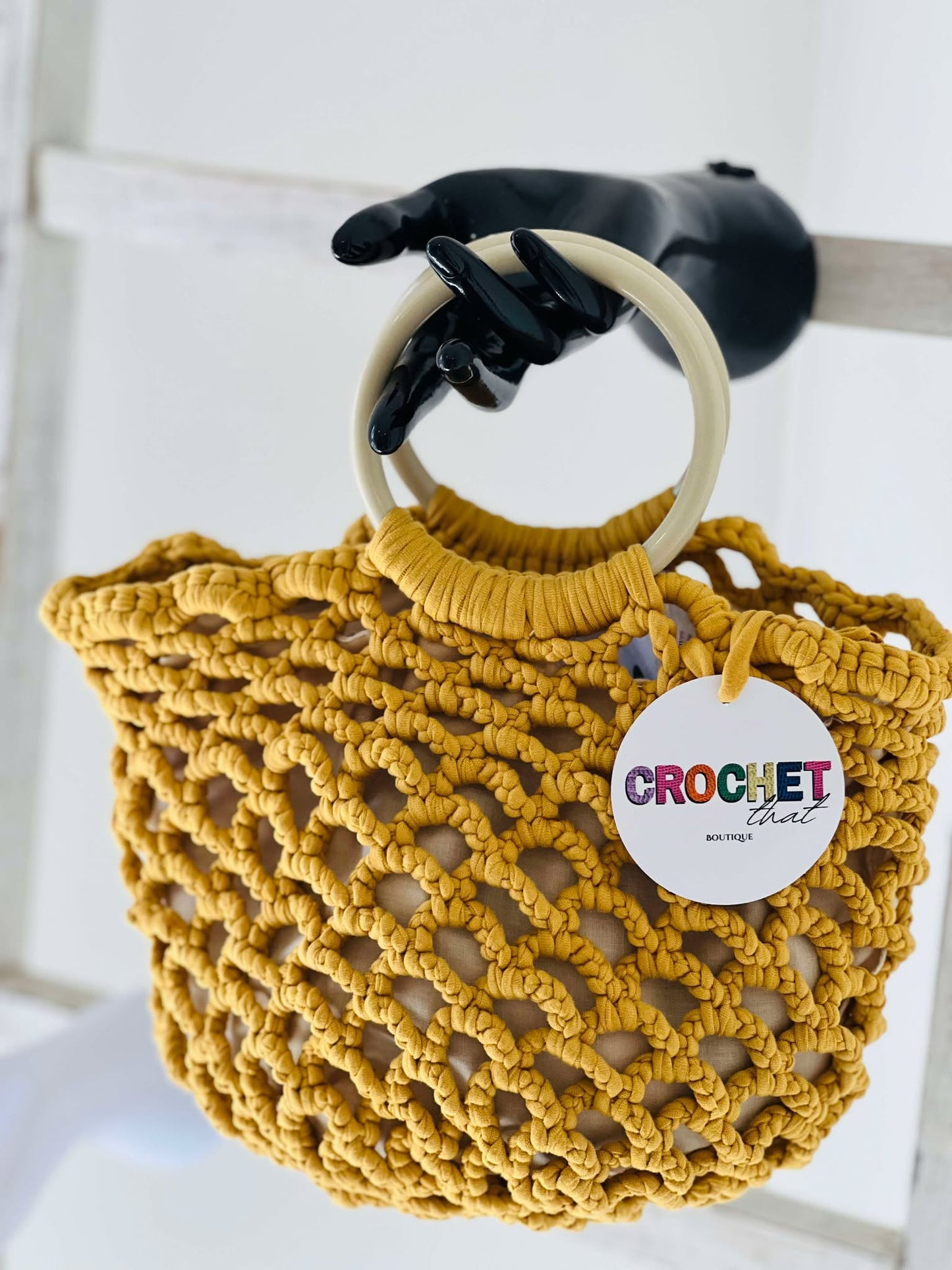 Netted Market Style Bag w Fabric insert Bag Mustard