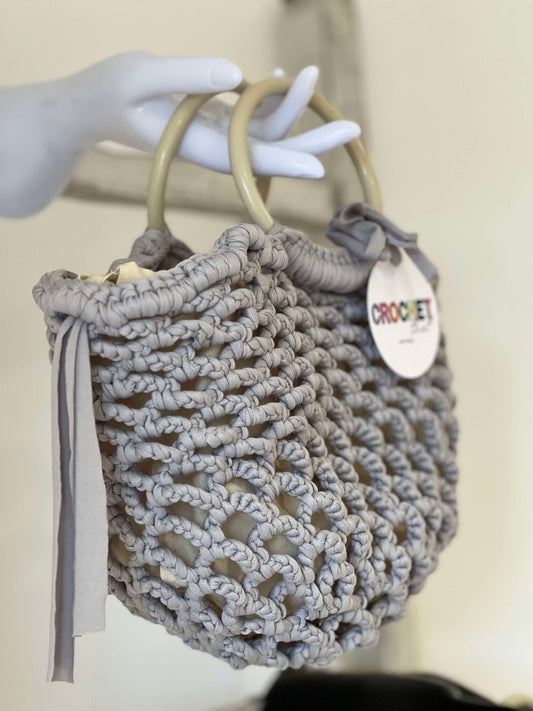 Netted Market Style Bag w Fabric insert Bag Stone