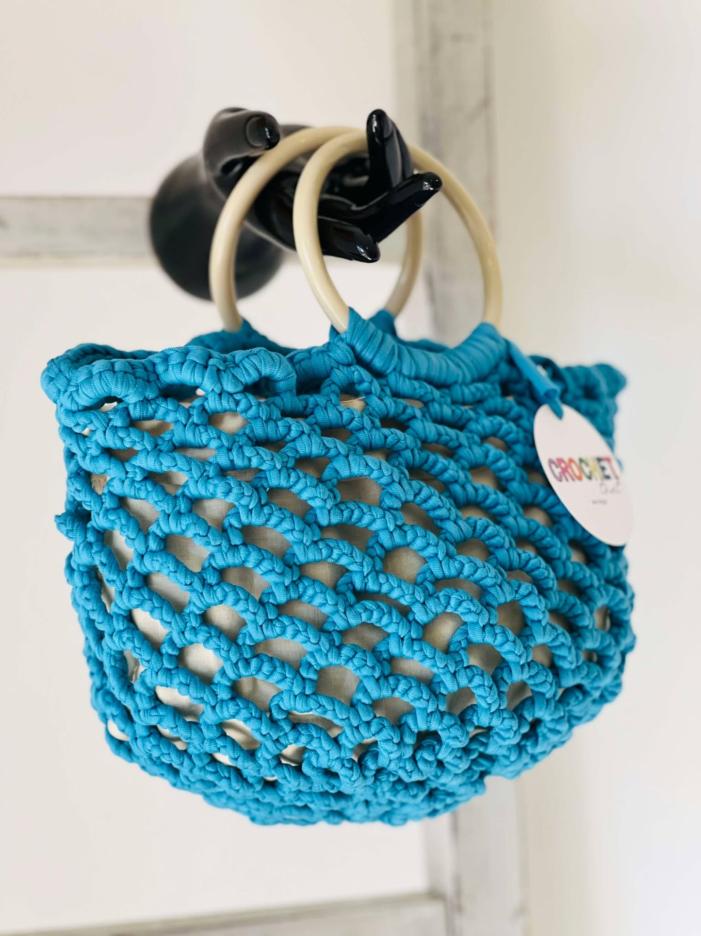 Netted Market Style Bag w Fabric insert bag Aqua