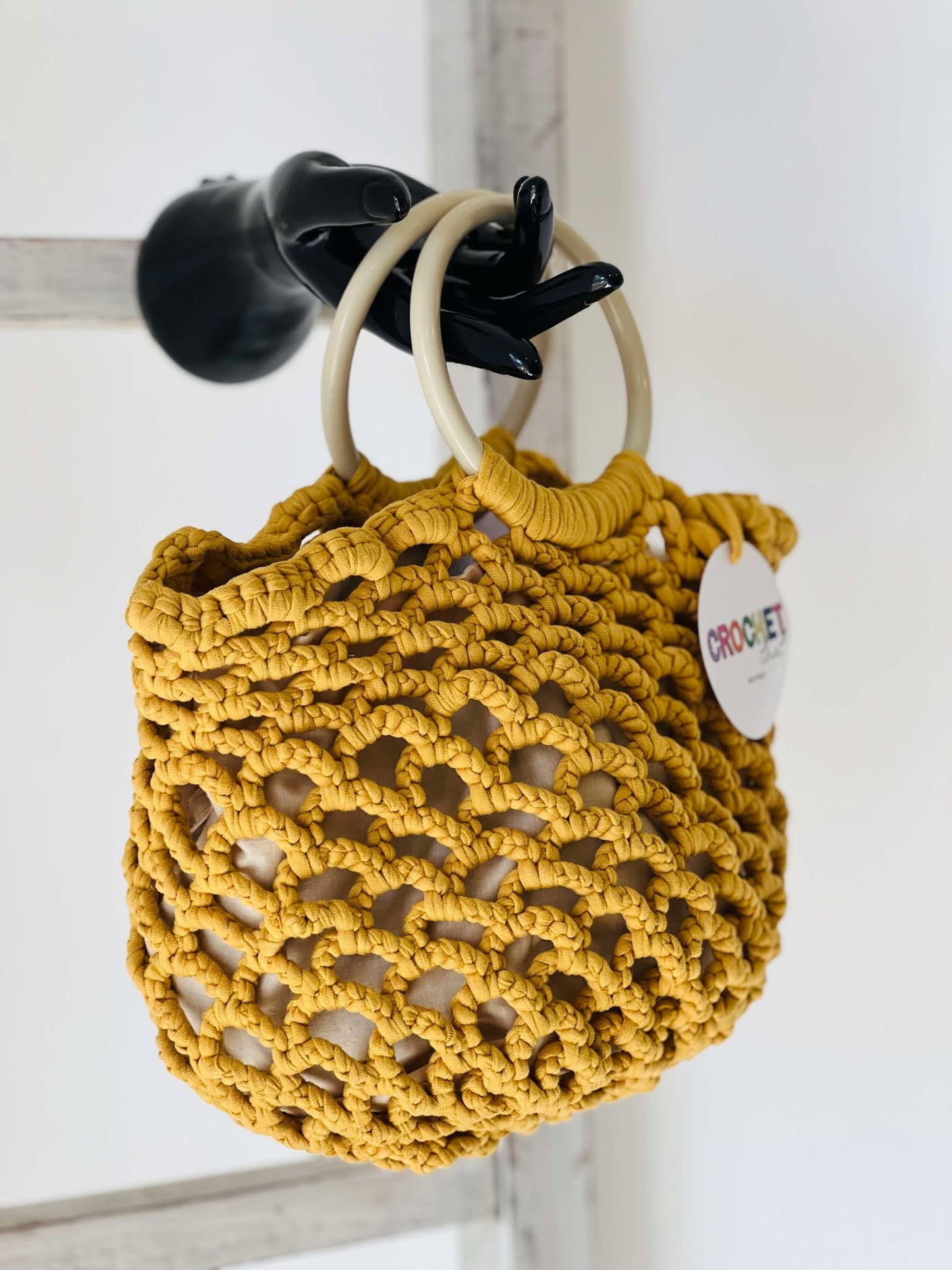 Netted Market Style Bag w Fabric insert Bag Mustard