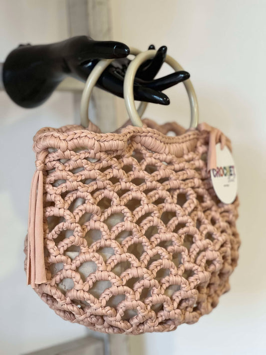 Netted Market Style Bag w Fabric bag insert. Beige