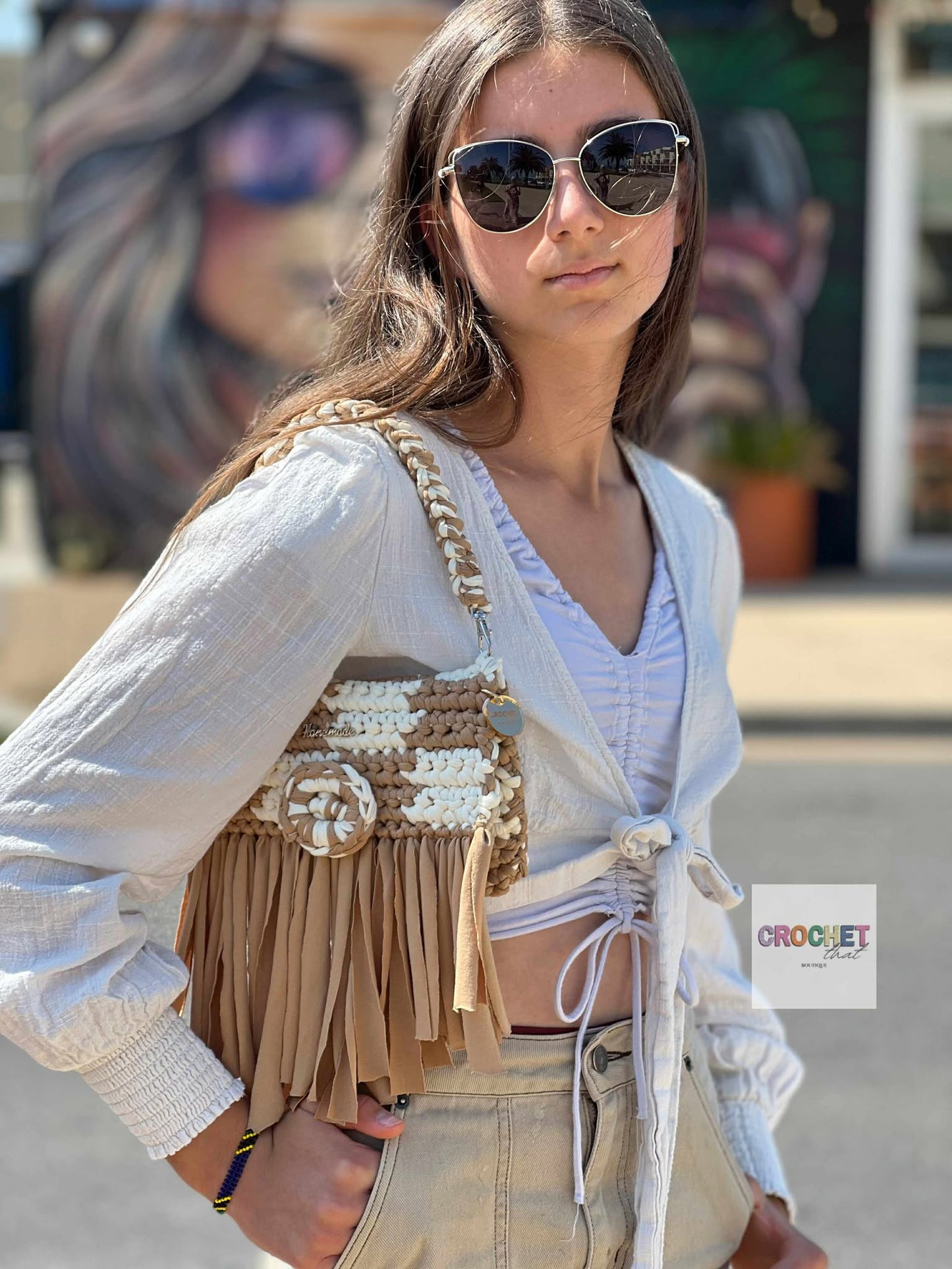 The Checker Girl Clutch Denim/Green